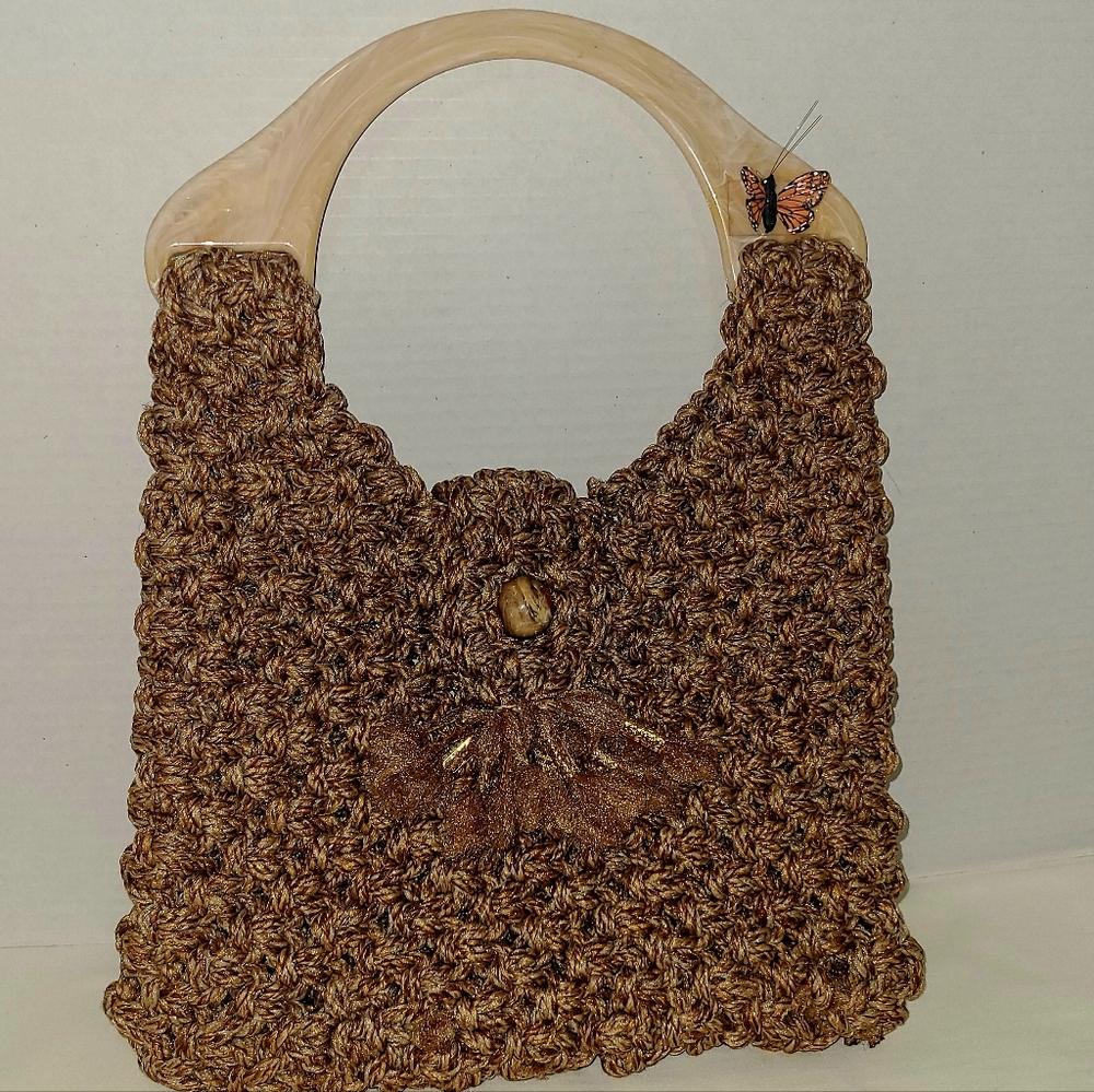 Vintage Hand-Crafted Crochet Wool Handbag
